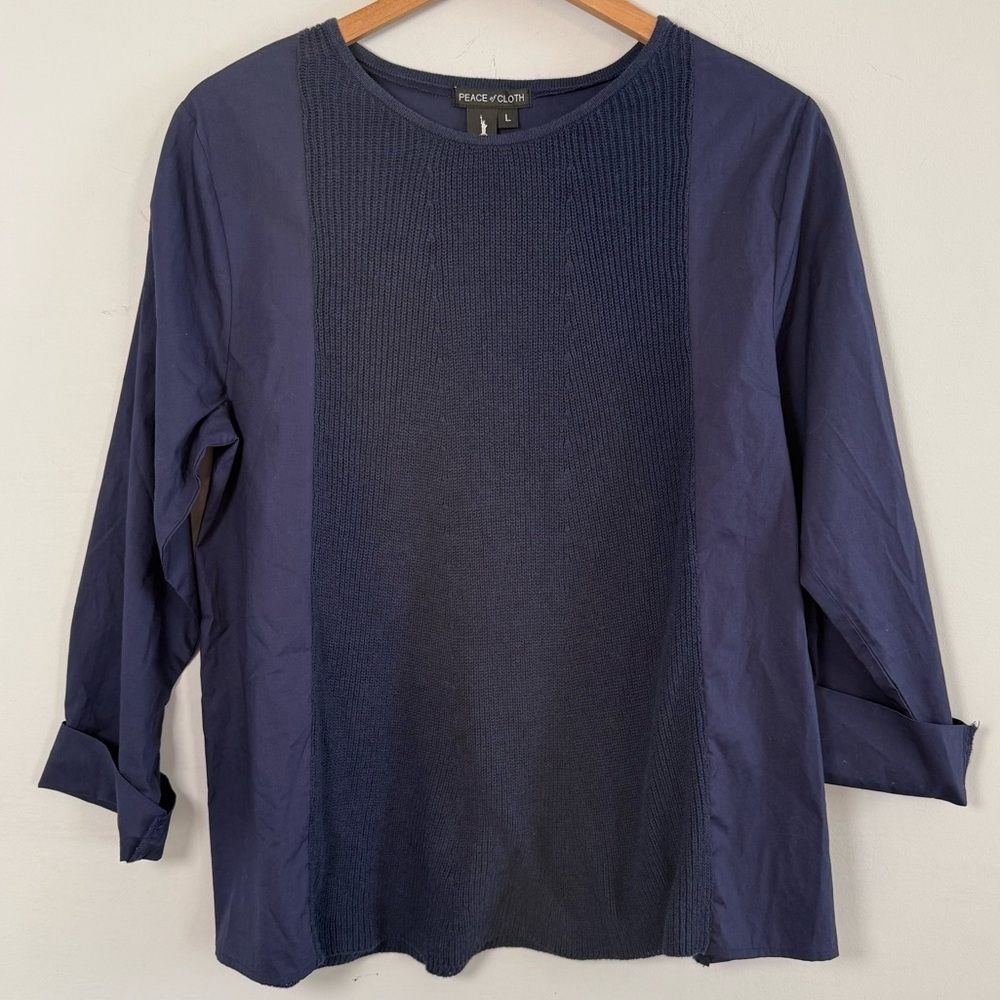 Peace of Cloth Cotton/Cashmere Navy Top, Size L